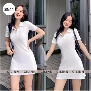 Đầm body trơn dáng xòe Cilinn Đầm suông cổ polo chất borip mịn co giãn thoải mái DBD01