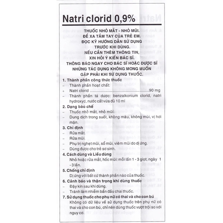 Thuốc Efticol Natri Clorid 0.9% Dược 3-2 dùng trong trường hợp rửa mắt,