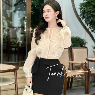 Áo sơ mi đính hồ điệp cúc ngọc cực xinh sang, sơ mi công sở đi làm đi chơi