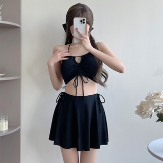  Bikini cổ yếm sexy rút nơ ngực quần kèm chân váy
