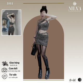 Set chân váy ngắn và áo croptop hoa đen đan chéo sexy 3551