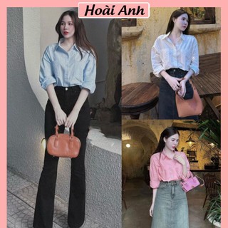 Áo sơ mi nữ trơn vạt thụng basic freesize form rộng