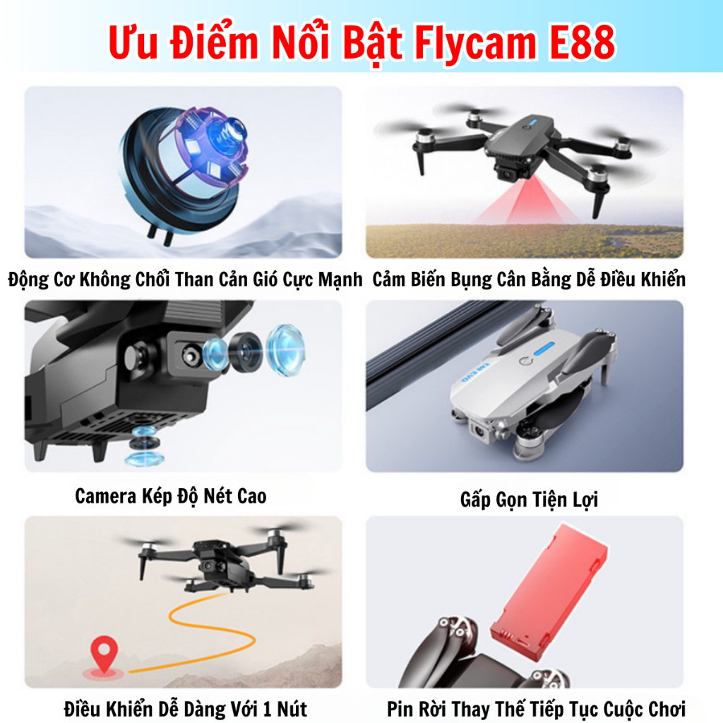Máy bay camera flycam mini giá rẻ flycam drone E88 Max điều khiển từ xa quay phim, chụp ảnh | BigBuy360 - bigbuy360.vn