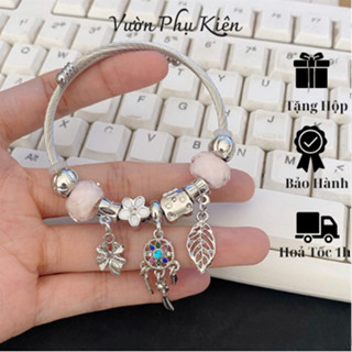 Lắc tay pandora - Vòng tay titan dreamcatcher đá hồng