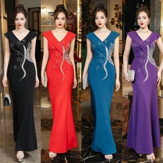 Đầm dạ hội thiết kế đuôi cá kết pha lê bướ.m tặng hoa tai