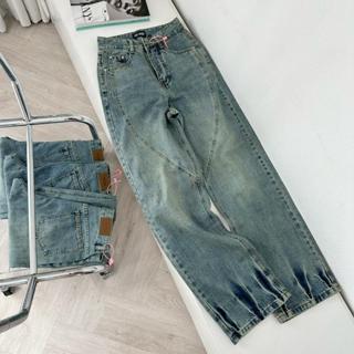 Quần Jean Nữ THE QUAO Lưng Cao Ống Rộng Chạy Viền Nhấn Lai R2601_317