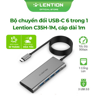 Bộ chuyển đổi đa năng usb type-c 6 in 1 lention c35h-1m ra hdmi 4k, 4 usb 3.0, bộ sạc loại c