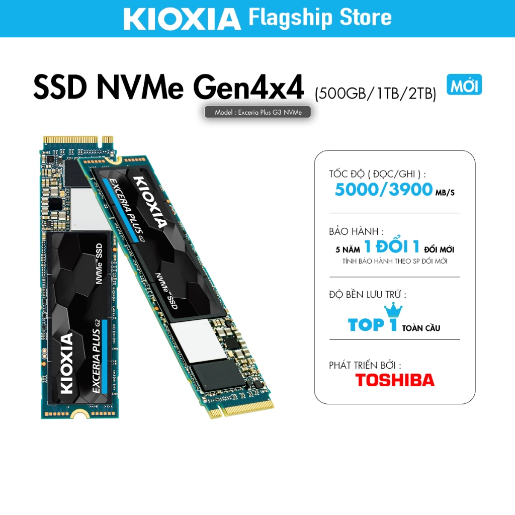 Ổ cứng SSD KIOXIA M2 PCIe 4.0 NVMe Gen4x4 2280 [ Exceria Plus G3 NVMe ] - Hàng Chính Hãng ( 1TB 2TB )