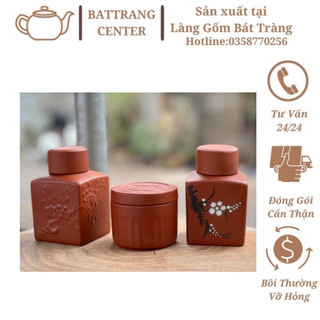 Hộp đựng chè Gốm sứ Bát tràng đất tử sa,đất nung đỏ-giá nhà lò