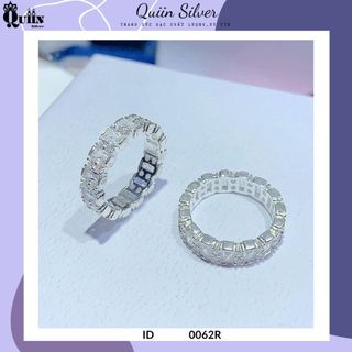 Nhẫn bạc ta, bạc S925 Quiin - Đính đá ghết hình chữ nhật full đá dành cho nữ 0062R