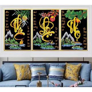 Tranh đính đá Phúc Lộc Thọ - LV018(120x50cm) ,tranh chưa đính đá