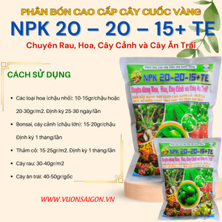 Phân bón NPK 20-20-15 gói 1kg dùng cho Hoa kiểng và rau củ (cây cuốc vàng) - Green City
