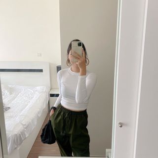 09. Áo croptop TAY DÀI Đen, Trắng, Xám  Shelly chính hãng AGE2X hàng VNXK CHẤT LƯỢNG CAO