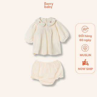 Set đồ bé gái BERRY áo babydoll trắng cổ sen tay lỡ quần đùi vải xô muslin MAE SET