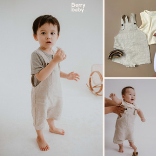 Quần yếm cho bé trai BERRY màu trơn vải sợi lanh linen cao cấp NOAH