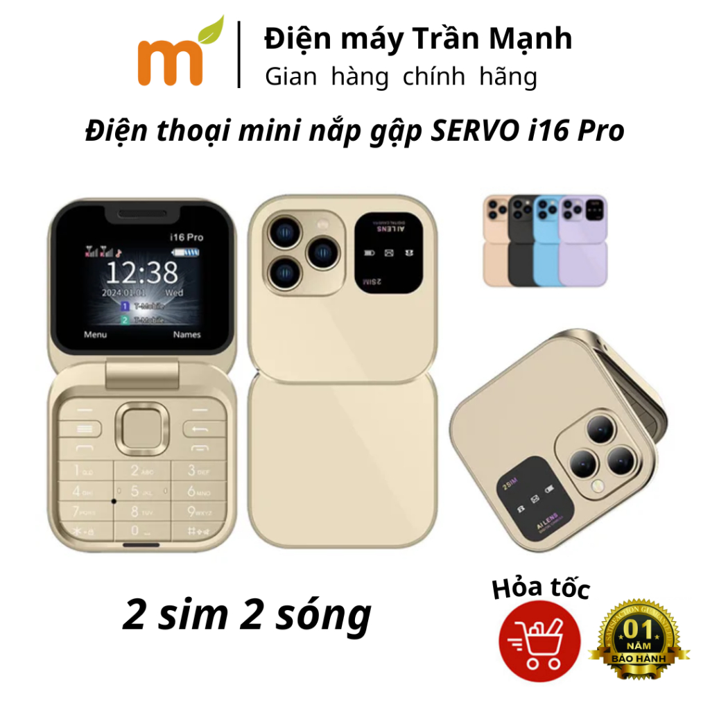 Điện thoại mini nắp gập SERVO i16 Pro, tính năng nắp gập độc đáo, màn hình cảm ứng 2.4inch, 2 sim 2 sóng, nghe gọi êm ru