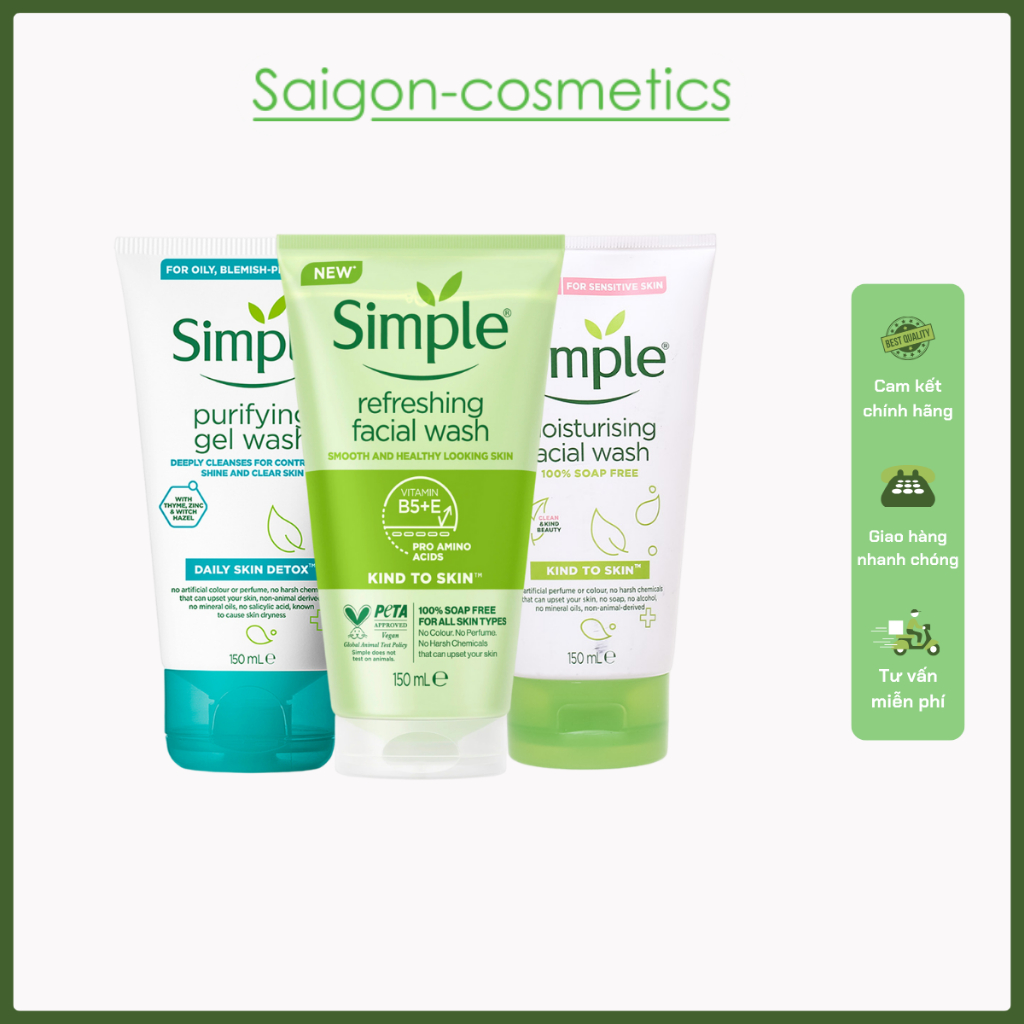 Sữa rửa mặt dành cho da mọi loại da Simple [Có Tem Nhãn]