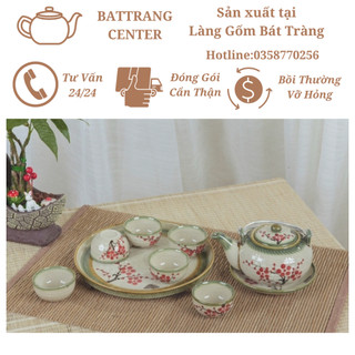 (5 MẪU)Bộ Ấm Chén pha trà Bát Tràng,men Tro Cổ- dung tích vẽ nhiều hoạ tiết,bộ KHAY TRÒN