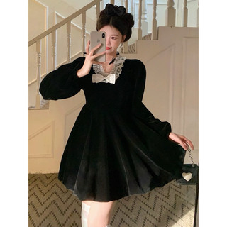 [CÓ BIGSIZE] Đầm Nhung Đen Ren Trắng - Kèm ảnh thật