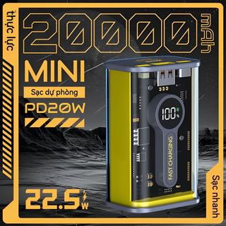 (Phong cách Punk) Sạc dự phòng mini chính hãng 20000mAh, hỗ trợ sạc siêu nhanh màn hình LED PD22.5W pin dự phòng trong