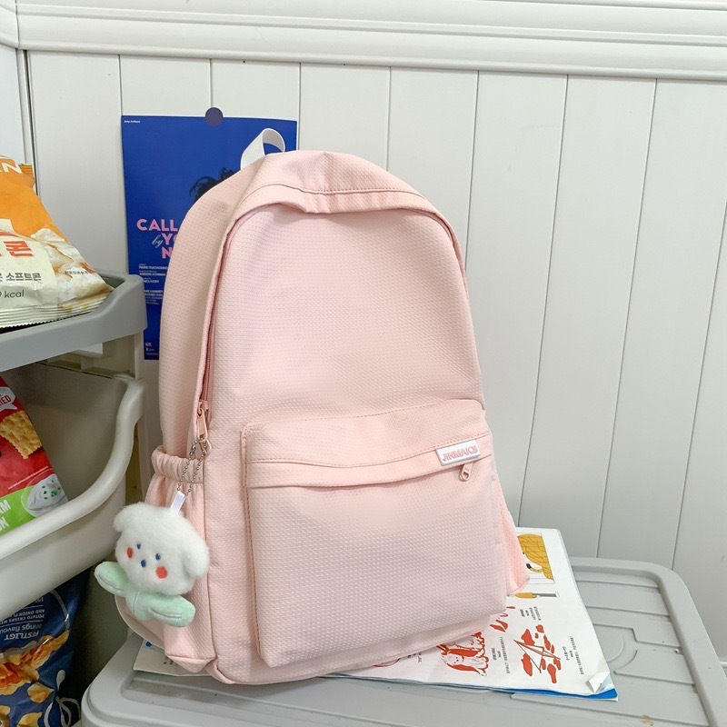 Balo cặp đi học basic màu pastel mẫu mới dày Bư tặng 1 móc khoá mây