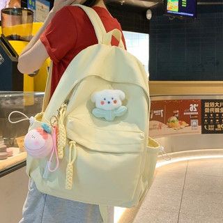 Balo cặp đi học màu vàng pastel dây xoắn Bư tặng kèm 1 móc khoá bông