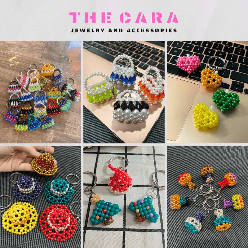 Móc Khóa Hạt Cườm Hình Chiếc Túi, Trái Tim, Cái Nón, Cây Thông Noel THECARA