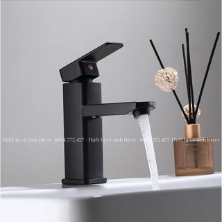 , vòi lavabo, vòi rửa mặt dáng vuông cao cấp nóng lạnh đồng sơn phủ nano đen cao cấp