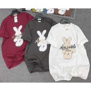 Áo thun cotton khô 3158 in hình thỏ mềm mại thoáng mát cho mùa hè