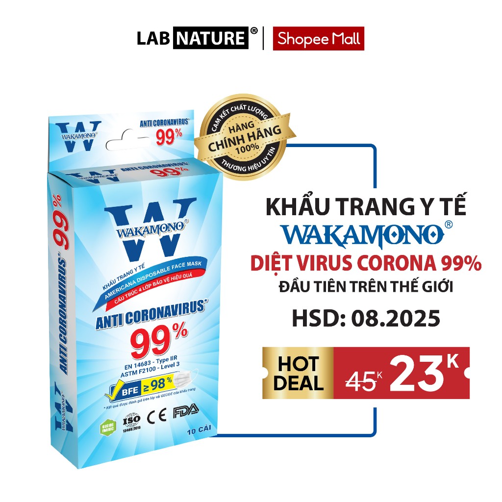 Khẩu trang y tế WAKAMONO – (4 lớp, hộp 10 cái)