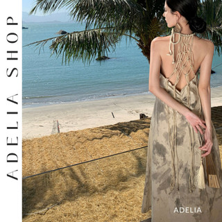 「ADELIA」Đầm Maxi Dài Đẹp Đi Biển Phối Lưới Dáng Dài Xòe Họa Tiết Sơn Dầu DH434