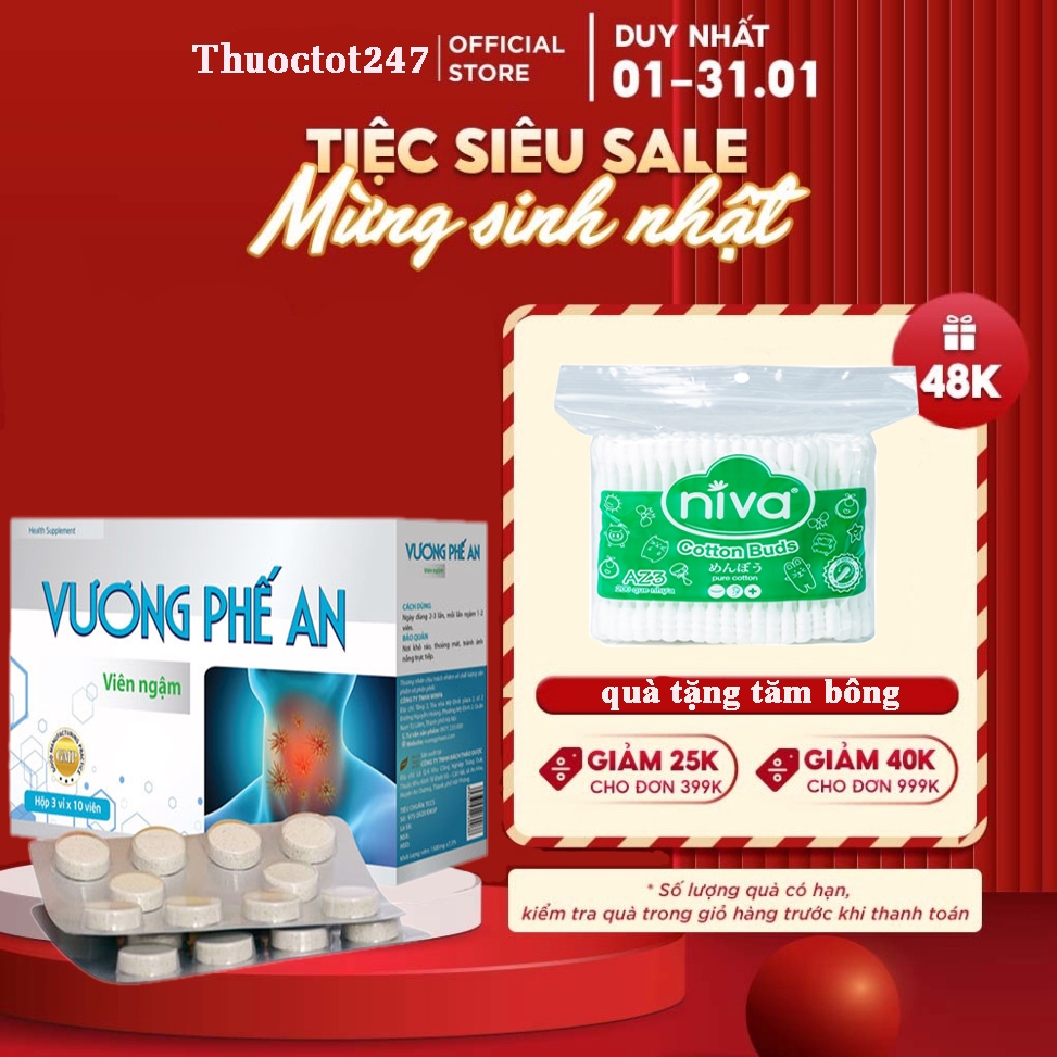 VIÊN NGẬM VƯƠNG PHẾ AN CHÍNH HÃNG - HỖ TRỢ BỔ PHẾ, GIÚP GIẢM HO, LOÃNG ĐỜM, HỖ TRỢ GIẢM ĐAU RÁT HỌNG DO HO KÉO DÀI.