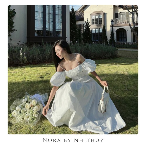 Váy maxi trễ vai dáng xòe dài phối ren Nora Nr0014