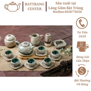 Bộ Ấm Chén Pha Trà Hoả Biến Bát Tràng-hàng nhà lò giá tận gốc,men Nham Thạch dáng ấm Chóp