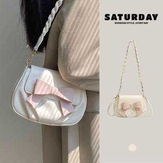  Túi xách nữ phối nơ hồng đeo chéo kẹp nách thanh lịch 