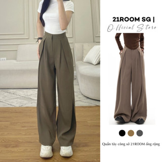 V29 [LOẠI 1] Quần Tây Nữ Công Sở 21ROOM Ống Rộng Cạp Cao Tôn Dáng Ly Lệch 2 Bên Form Đẹp Phong Cách Hàn Quốc