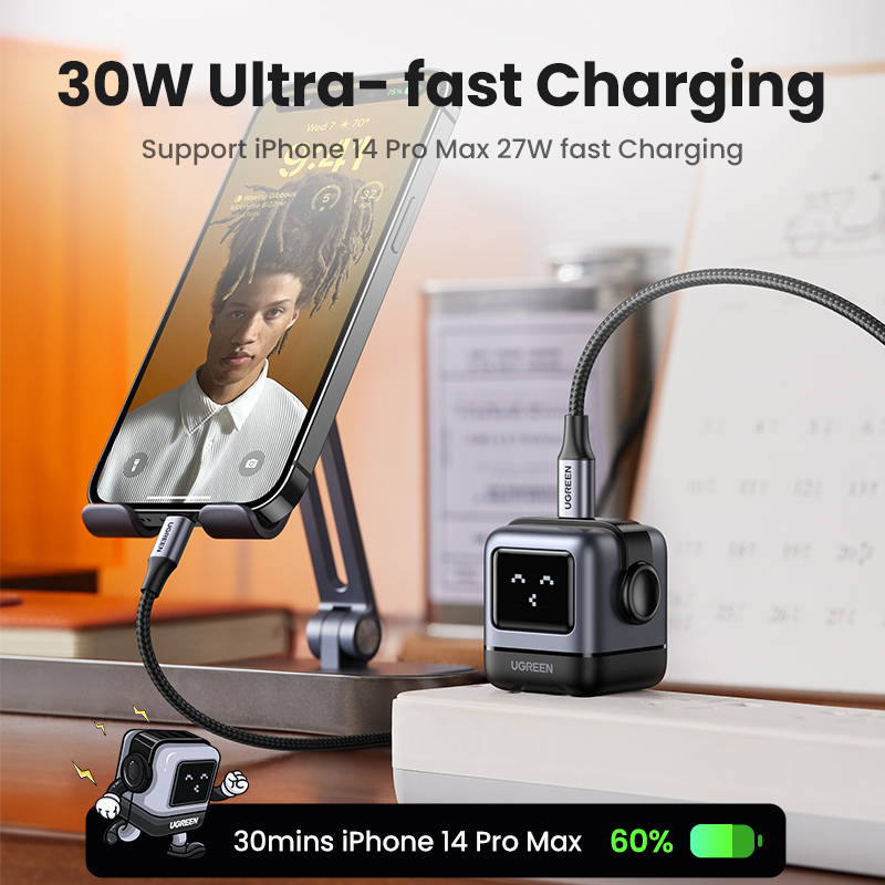 Củ Sạc Ugreen 30w Robot USB Type C mini Cho iphone 15 14 14 pro max