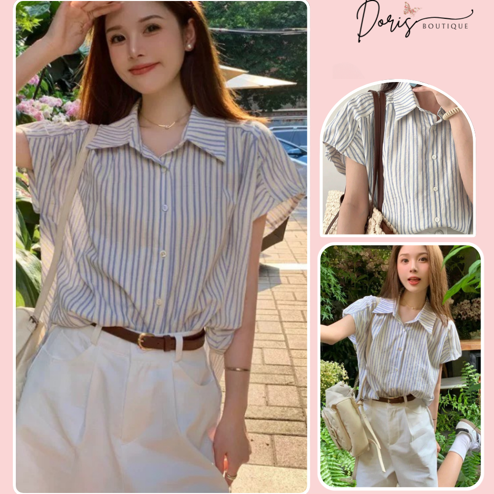 áo sơmi kẻ sọc tay hến nhẹ nhàng phong cách vintager xinh lắm ạ