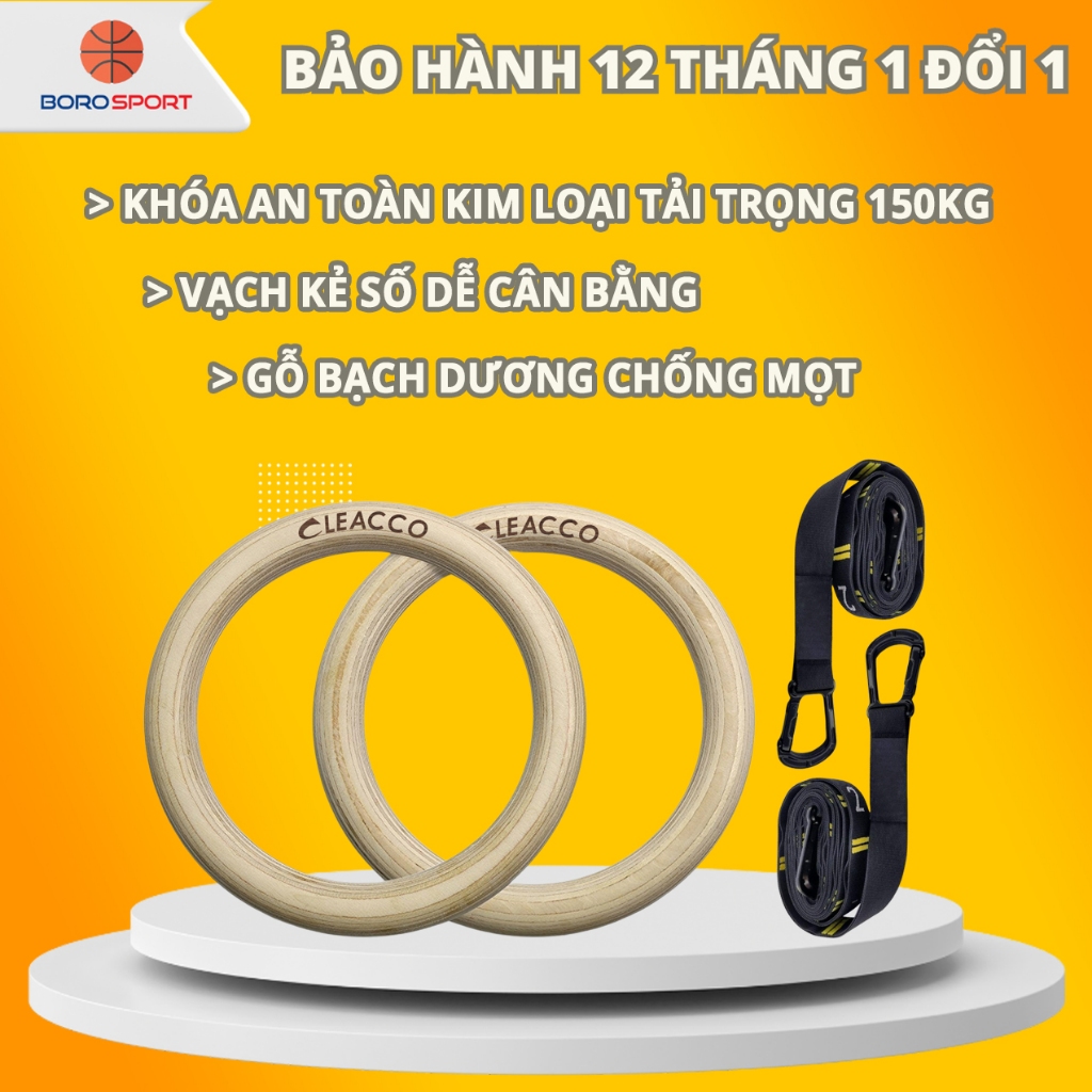 Bộ Dây Vòng Treo Xà Bảo Hành 12 Tháng Vòng Tập Gymnastic Rings Dây Có Vạch Đo Số Khóa hợp kim chống 