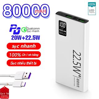  nguyên bản 80000mAh sạc dự phòng PD22.5W sạc siêu nhanh pin dự phòng LED hiển thị kỹ thuật số pin polymer dung lượng cao 