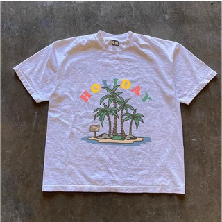 Áo Phông Nam Nữ Cổ Tròn Phối Chữ HOLIDAY Cây Dừa Phong Cách Trẻ Trung, Chất Vải Cotton Khô Thoáng Mát Cho Mùa Hè