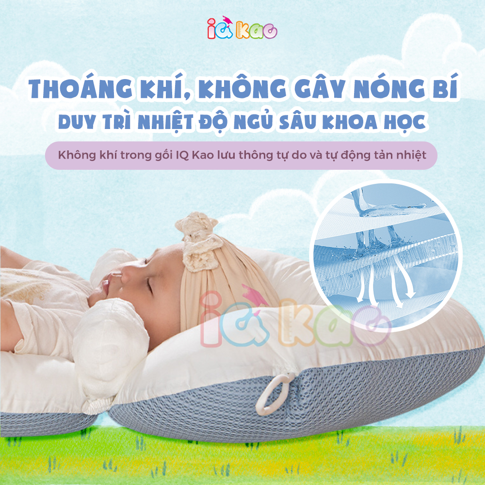 Gối chữ u chống bẹp đầu cho bé IQ KAO, giúp định hình tư thế, hỗ trợ bé ngủ ngon, chống giật mình cho bé 0-6 tháng BG01
