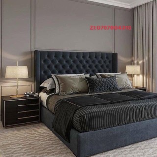 Giường ngủ bọc nỉ thiết kế Châu Âu sang trọng và hiện đại