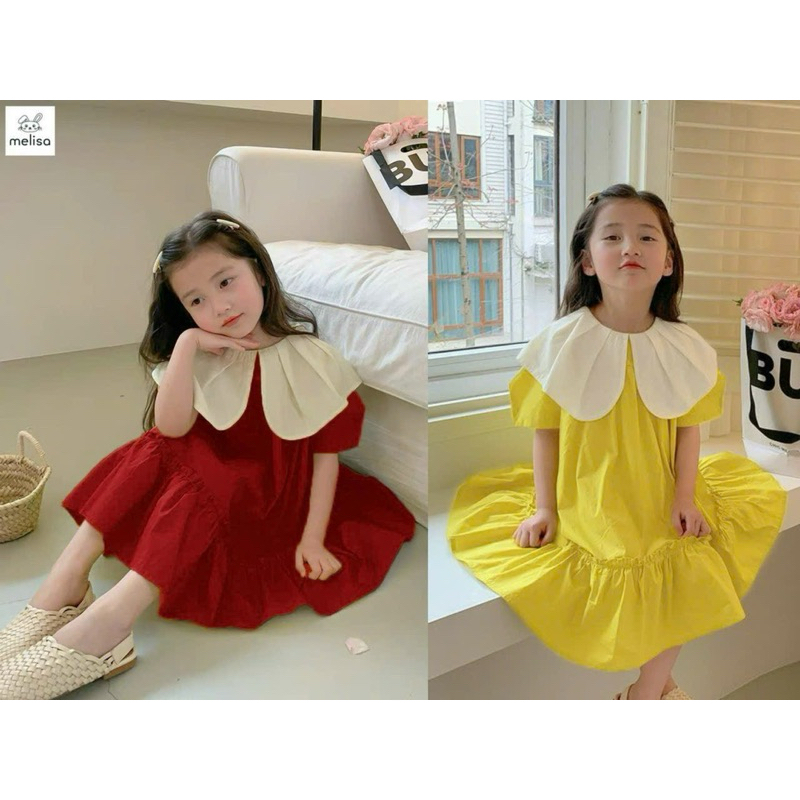 đầm bé gái. với thiết kế cổ bèo xếp ly tùng xèo cho bé từ 12-40kg
