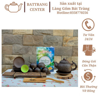 Ấm chén Tử Sa Bát Tràng,đất nung đỏ-hàng tận gốc nhà lò sản xuất,bộ Ấm dáng Chuôi Nhật,khay cuốn thư men Nâu