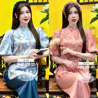 (Áo lẻ) Bộ đồ lam đi chùa tay bồng cao cấp hoa văn độc quyền vải độc lạ