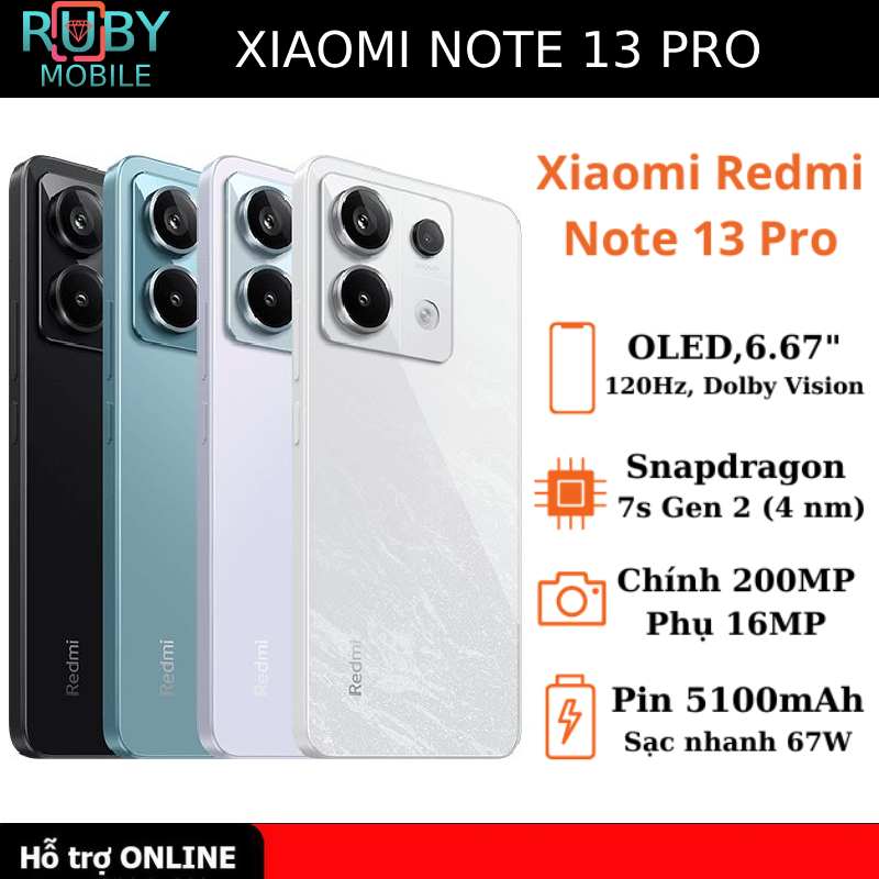 Điện thoại Xiaomi Redmi Note 13 Pro 5G Snap 7s Gen 2 - Hàng nhập khẩu