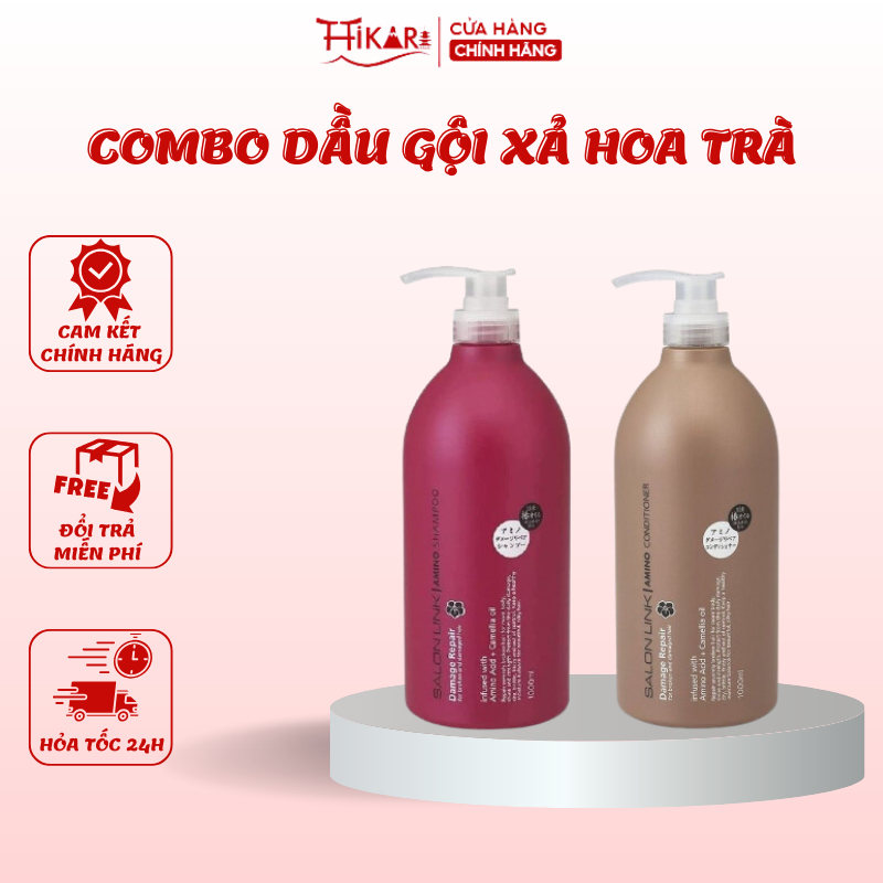 Cặp Dầu Gội Và Xả Hoa Trà Phục Hồi Tóc Hư Tổn Kumano Salon Link Salonlink Damage & Repair 1000ml (đỏxnâu)