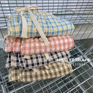 Quần kẻ caro ống rộng,dáng suông cạp chun chất thô đũi mỏng mát nhiều màu