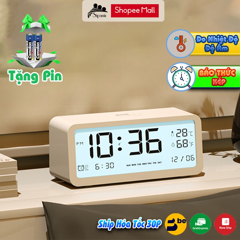 Đồng hồ để bàn báo thức, Sipanic 2 chế độ báo thức đa năng đo nhiệt độ độ ẩm phòng